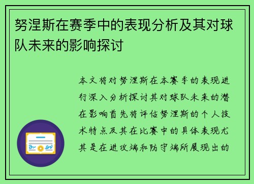 努涅斯在赛季中的表现分析及其对球队未来的影响探讨