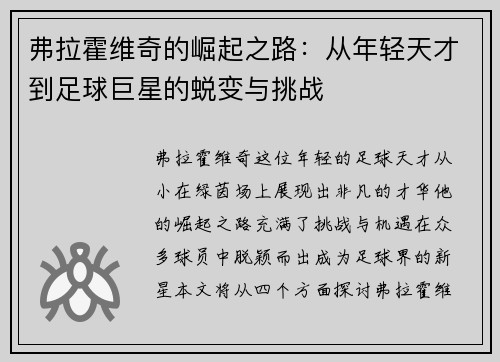 弗拉霍维奇的崛起之路：从年轻天才到足球巨星的蜕变与挑战