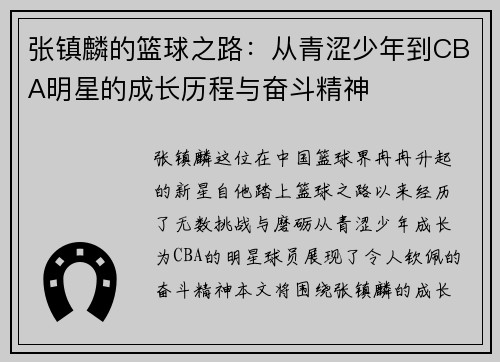 张镇麟的篮球之路：从青涩少年到CBA明星的成长历程与奋斗精神