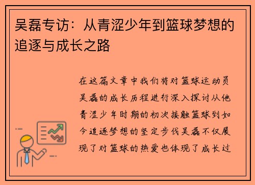 吴磊专访：从青涩少年到篮球梦想的追逐与成长之路